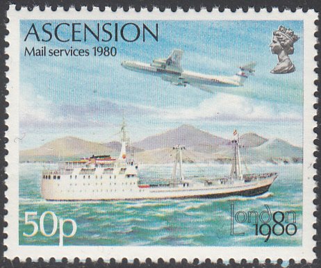 Ascension 1980 MNH Sc #260 50p 1980 mail service Ship Plane London 1980