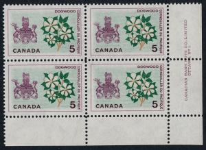 Canada 423 BR Plate Block MNH Dogwood, Crest, British Columbia