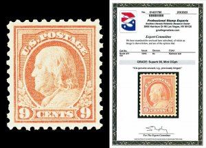 Scott 471 1916 9c Franklin Perforated 10 Mint Graded Superb 98 LH with PSE CERT!