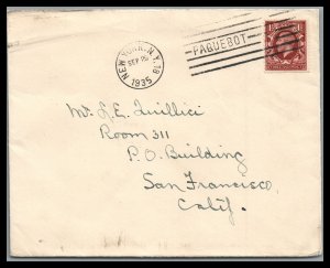 Great Britain 1935 Paquetbot Cover Posted At Cunard White Star