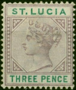 St Lucia 1891 3d Dull Mauve & Green SG47 Fine MM