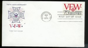 UNITED STATES FDC 10¢ Veterans of Foreign Wars 1974 Farnam