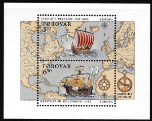 Faroe Island 1992 Scott 238 Columbus Dicovers America Small Sheet VF/NH