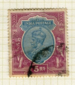 INDIA; 1920s early GV issue fine used Shade of 5R. value