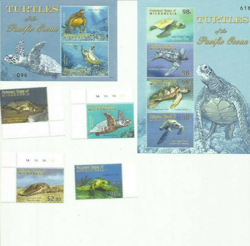 MICRONESIA 2009 TURTLES  SCOTT 849-52 AND 853-4  MNH COMPLETE SET SCV $27