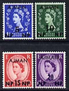 Ajman 1960c Great Britain QEII stamps 5np on 1d, 10np on ...