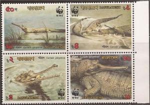 WD03/09/21-Bangladesh - 1990 WWF Gharial Crocodile - Block of 4 Stamps - 2R-001