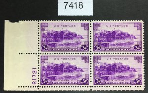 US STAMPS # 801 INTACT PLATE BLOCK OF 4 MINT OG NH CAT. $ LOT #7418