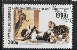 2000 Cambodia - Sc 2024 - used VF -  1 single - Cats and art