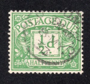 Great Britain 1924 1/2p emerald Postage Due, Scott J9 used, value = 60c