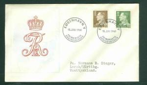 Denmark. FDC Cachet 1961. King Frederik IX  20+70 Ore Scott # 383+ 391. Ekholm
