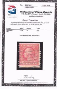 Scott# 454 - 2¢ Coil Used w/PSE Certificate 