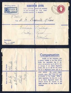 RP68 KGVI 6 1/2d Puce Registered Envelope Size H And Up To 2 on Back Used