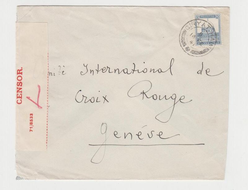 PALESTINE -RED X GENEVE 1941 CENSOR COVER, GIRYAT HAIM CDS, #71/8533 (SEE BELOW)