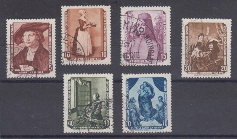 German Dem Rep Sc 272-277 used 1955 Paintings complete, VF w/ nice cancels