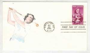 1981 WATERCOLOR HANDPAINTED FDC 1932 GOLF BABE ZAHARIAS PINEHURST NORTH CAROLINA