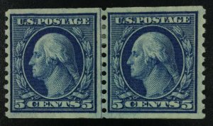 MOMEN: US STAMPS #458 COIL LINE PAIR MINT OG H LOT #50977