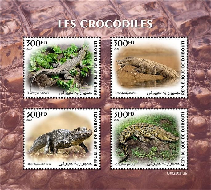 DJIBUTI - 2023 - Crocodiles - Perf 4v Sheet - Mint Never Hinged