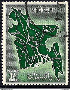 PAKISTAN 1956 QEII 1½a Myrta-Green, Map of East-Pakistan SG84