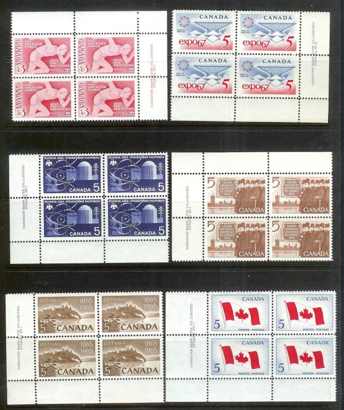 CANADA (223) Inscription Blocks/Field Sheet Blocks ALL Mint Never Hinged FV=C$73