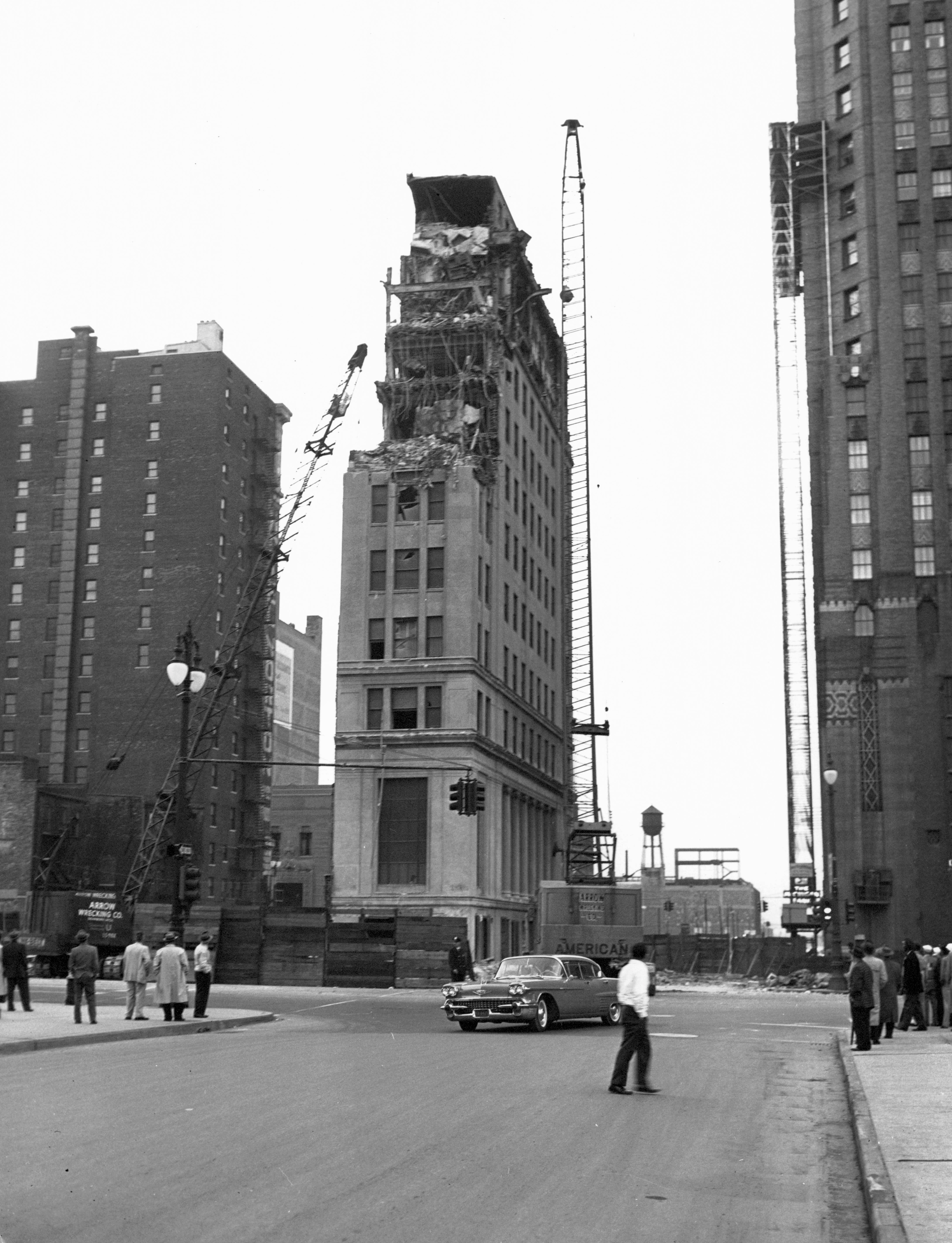 building demolition with wrecking ball