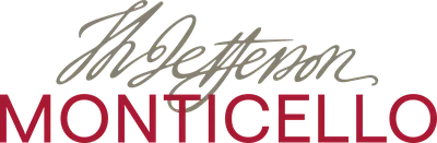 T Jefferson in hand writing and Monticello in red type face