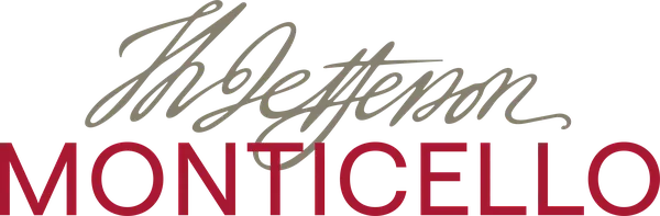 T Jefferson in hand writing and Monticello in red type face