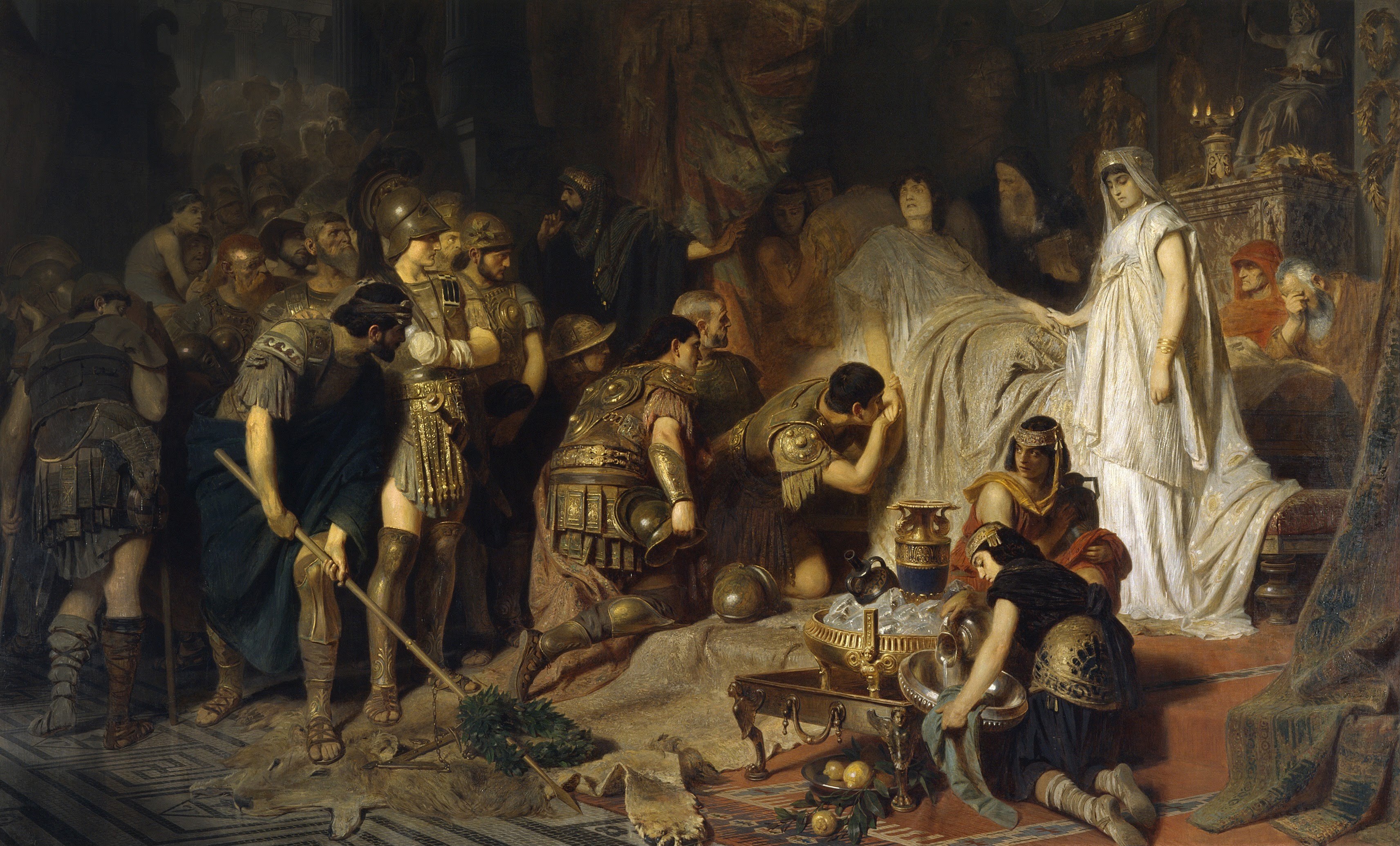 Dying, Alexander the Great bids farewell to his army
