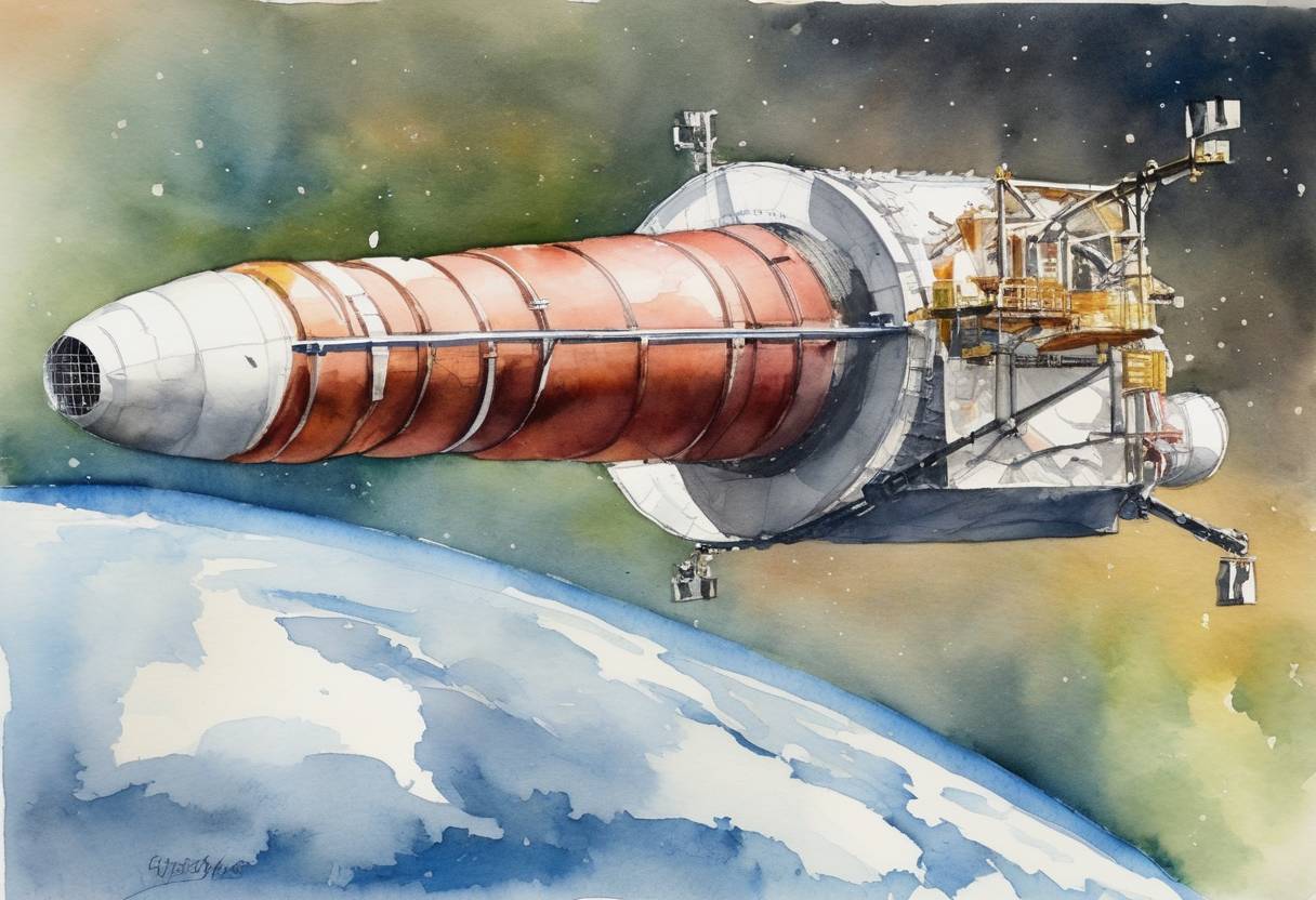 Watercolor painting based depiction of India launched the PSLV-C15 rocket carrying five satellites, including the remote-sensing satellite, Cartosat-2B. (2010)