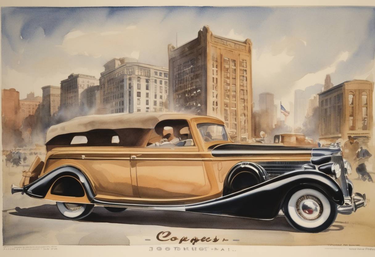 Watercolor painting based depiction of Coopers Inc., now known as Jockey International, sold the world's first men's briefs that were developed in Chicago. (1935)