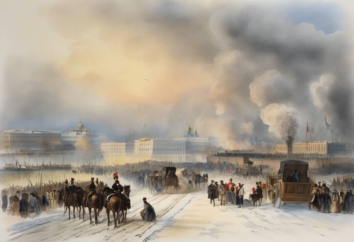 Watercolor painting based depiction of Russia declares war on the Ottoman Empire, marking the start of the Russo-Turkish War of 1828–1829. (1828)