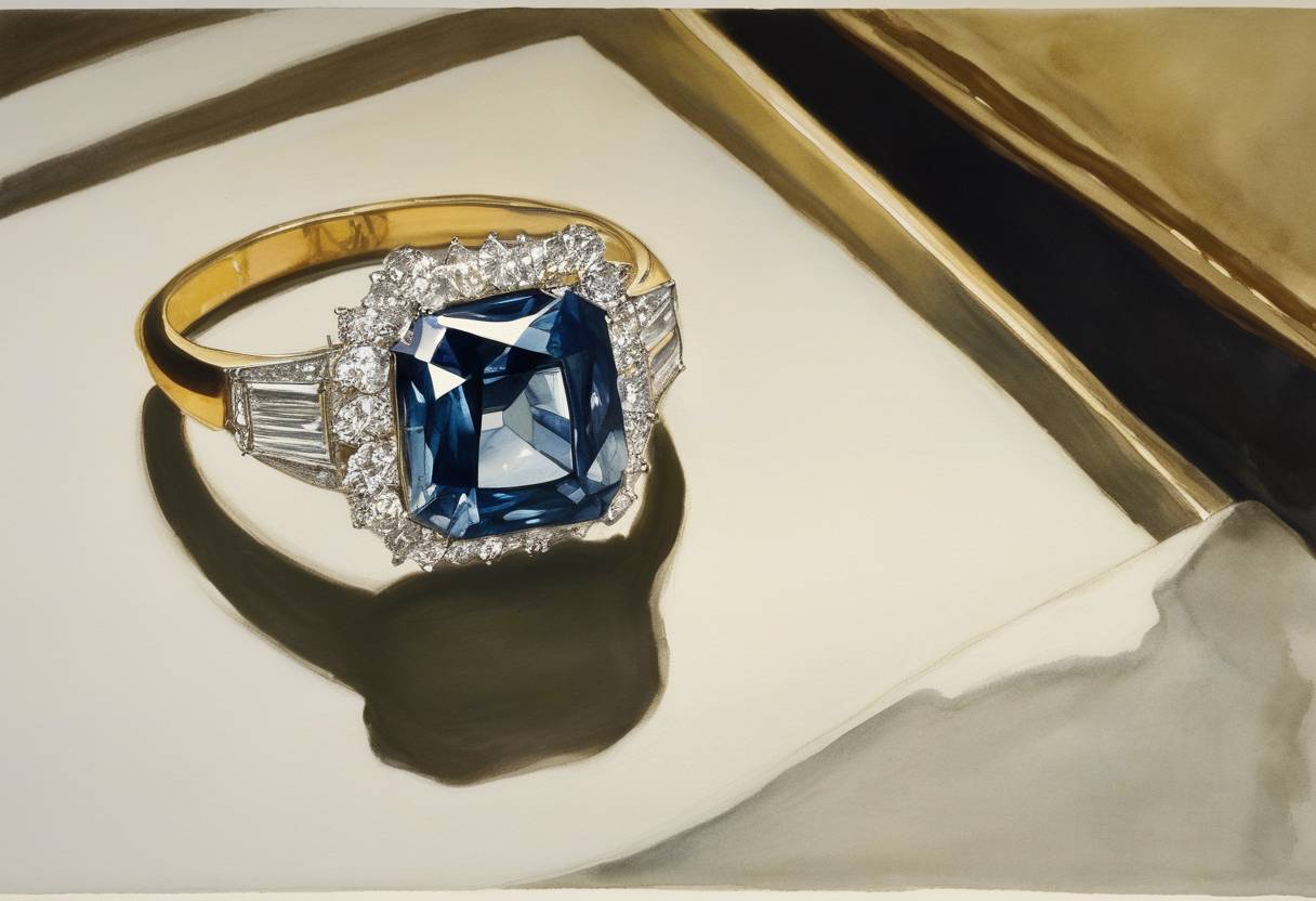 Watercolor painting based depiction of The Hope Diamond is donated to the Smithsonian Institution by jeweler Harry Winston. (1958)