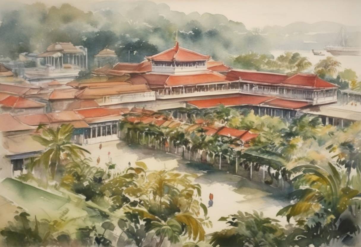 Watercolor painting based depiction of Singapore becomes a self-governing state within the British Empire after the dissolution of the State of Singapore Act. (1959)