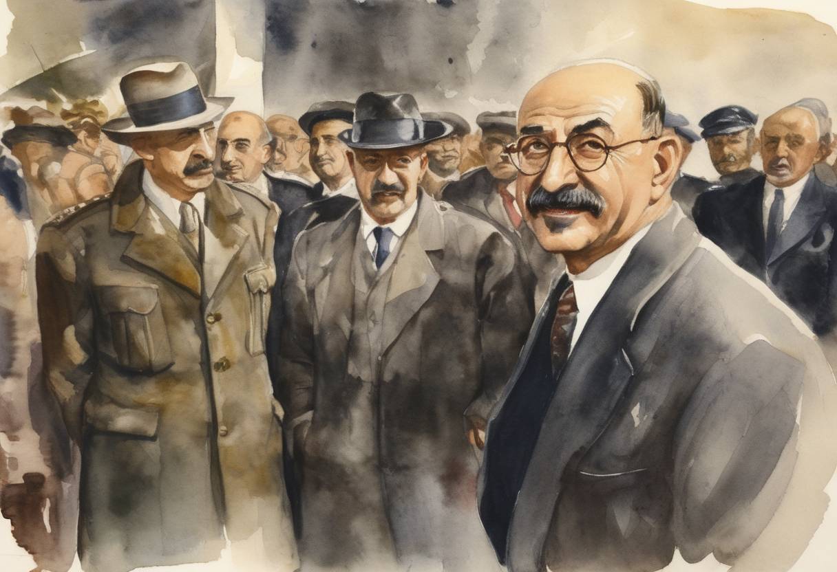 Watercolor painting based depiction of Chaim Weizmann was elected as the first President of Israel by the Provisional State Council. This came shortly after the declaration of the establishment of the State of Israel on May 14, 1948. (1948)