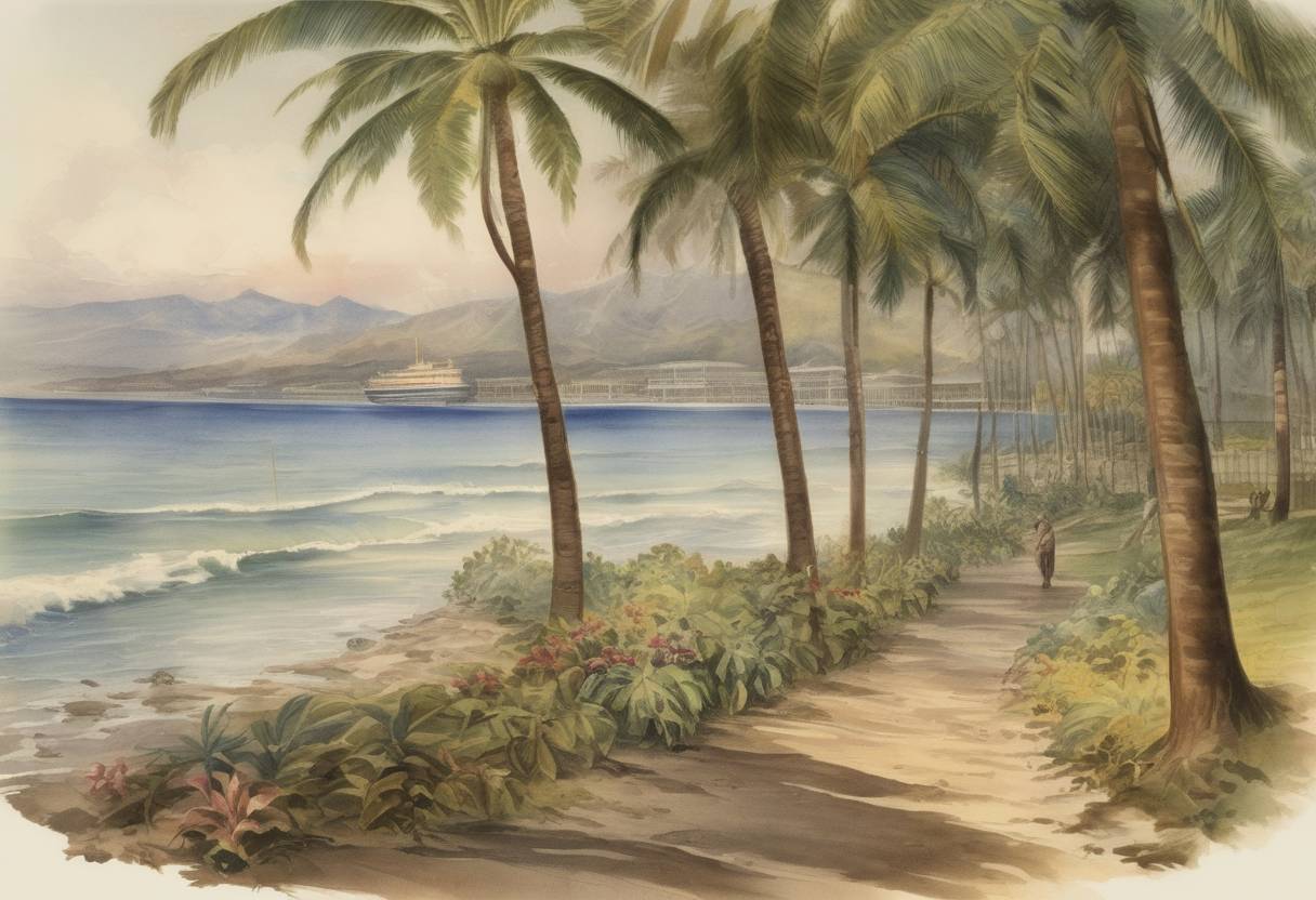 Watercolor painting based depiction of The Republic of Hawaii is proclaimed after the overthrow of the Kingdom of Hawaii. (1894)