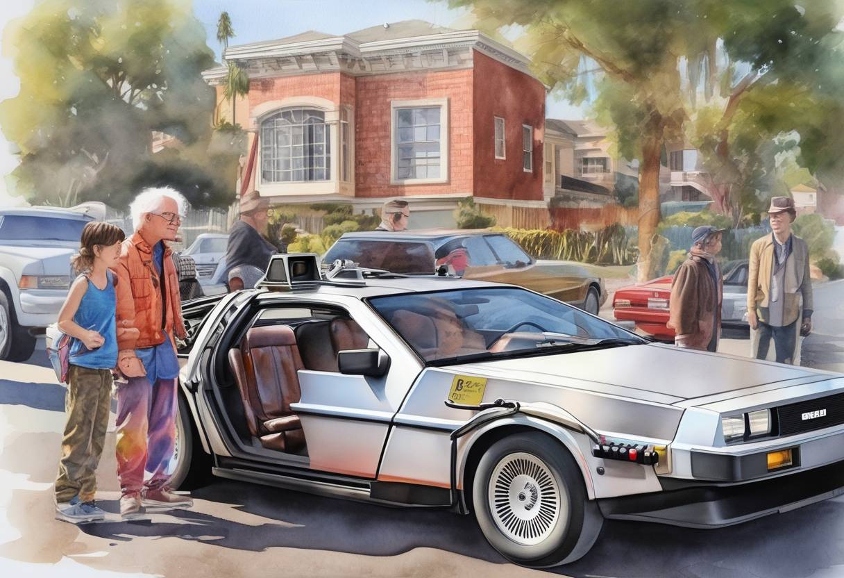 Watercolor painting based depiction of Back to the Future Day was celebrated worldwide, marking the date that Marty McFly and Doc Brown traveled to in the movie 'Back to the Future Part II'. (2015)