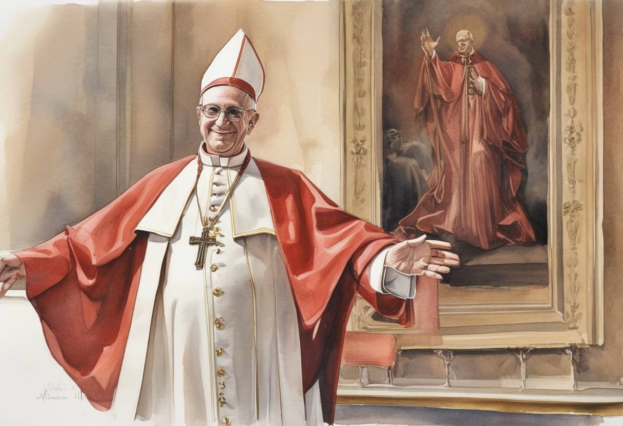 Watercolor painting based depiction of Cardinal Albino Luciani was elected as Pope John Paul I, the 263rd pope of the Roman Catholic Church. (1978)