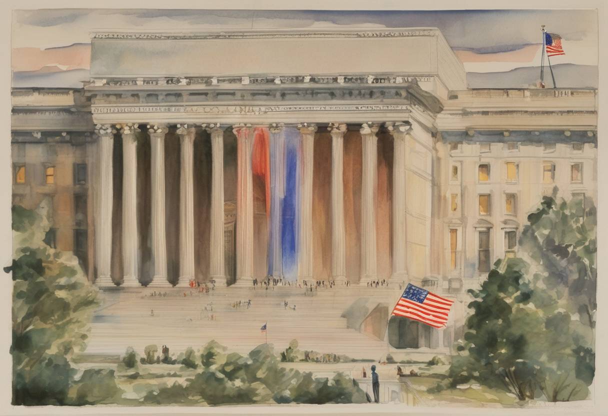 Watercolor painting based depiction of The 24th Amendment to the United States Constitution, prohibiting the use of poll taxes in federal elections, is ratified. (1964)