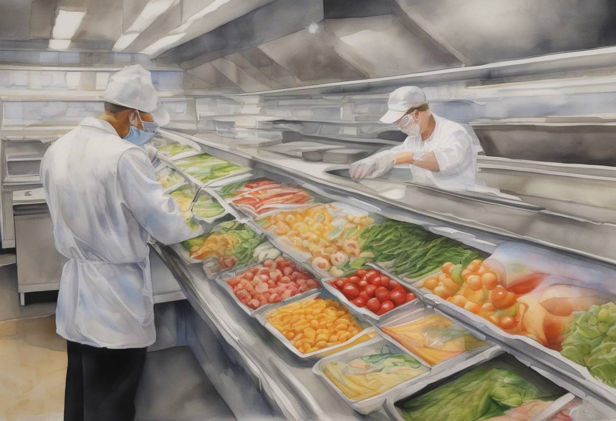Watercolor painting based depiction of The United States Senate passes the Food Safety Modernization Act, aiming to ensure the U.S. food supply is safe by shifting the focus from responding to contamination to preventing it. (2010)