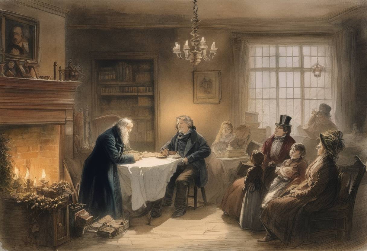 Watercolor painting based depiction of Charles Dickens' novella 'A Christmas Carol' was published for the first time. The work has become one of the most beloved Christmas stories and has had a lasting impact on holiday traditions. (1843)