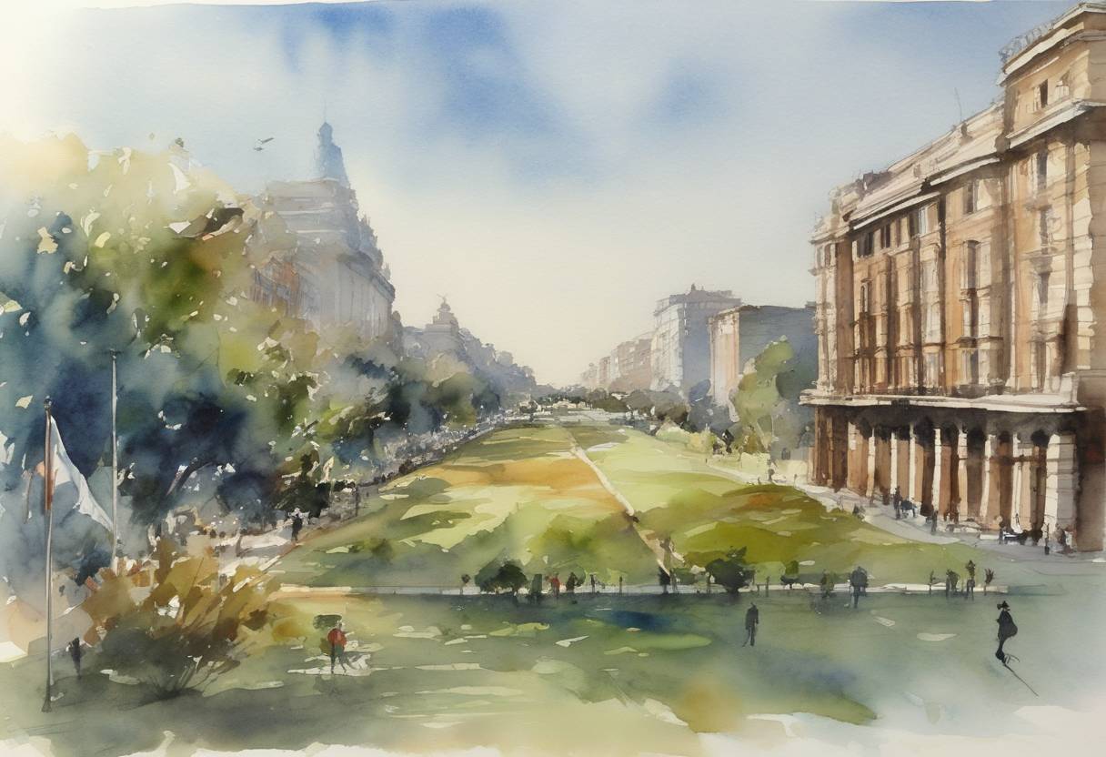 Watercolor painting based depiction of The United Nations Climate Change Conference was held in Buenos Aires, Argentina. (2004)