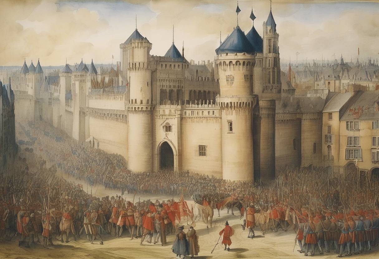 Watercolor painting based depiction of Charles VI of France ordered the expulsion of all Jews from France. This edict was part of a series of measures taken across Europe during this period that targeted Jewish communities. (1394)