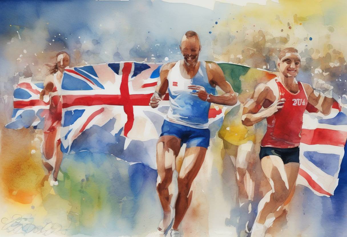 Watercolor painting based depiction of The 2014 Commonwealth Games concluded in Glasgow, Scotland, with England topping the medal table for the first time since 1986. (2014)
