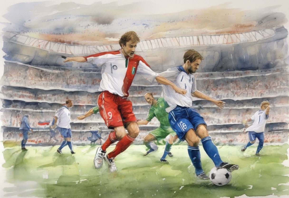Watercolor painting based depiction of Italy won the FIFA World Cup, defeating France in a penalty shootout after a 1-1 draw in the final match held in Berlin, Germany. (2006)