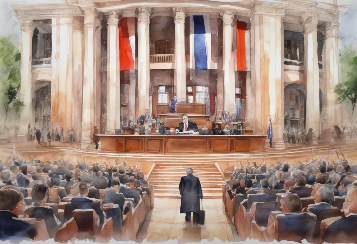 Watercolor painting based depiction of The Paraguayan Senate voted to impeach President Fernando Lugo, leading to his removal from office and a political crisis. (2012)