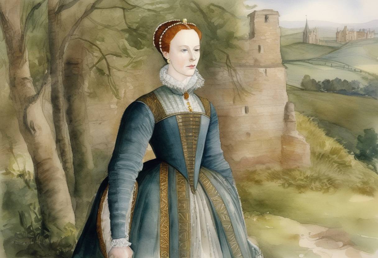 Watercolor painting based depiction of Mary, Queen of Scots, is born. She would become a significant figure in the history of Scotland and England, noted for her tumultuous reign and tragic demise. (1542)