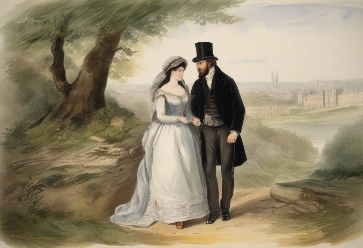 Watercolor painting based depiction of Elizabeth Barrett eloped with Robert Browning. (1846)
