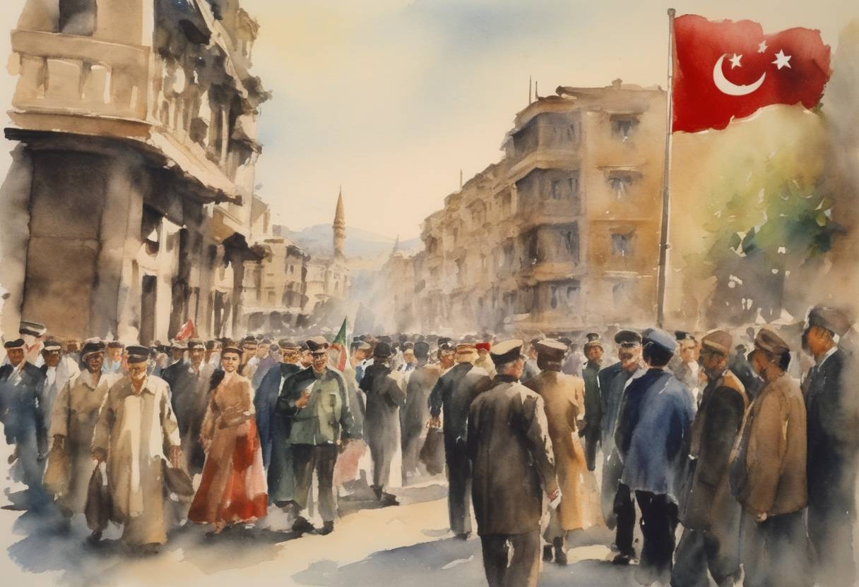 Watercolor painting based depiction of Azerbaijan declares its independence from the Soviet Union following a national referendum. (1991)