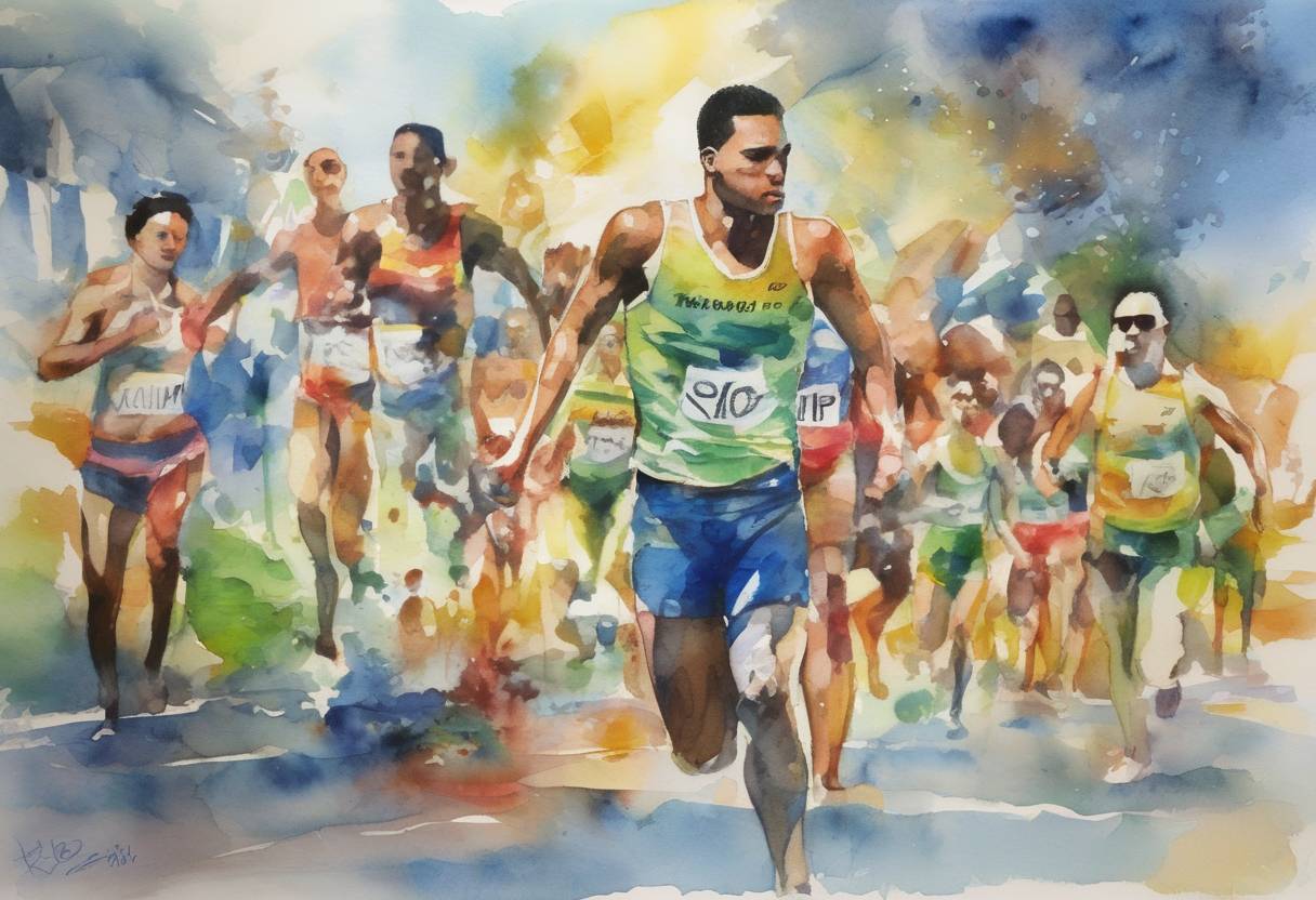 Watercolor painting based depiction of The 2016 Summer Olympics were held in Rio de Janeiro, Brazil, marking the first time the Olympics were held in South America. (2016)
