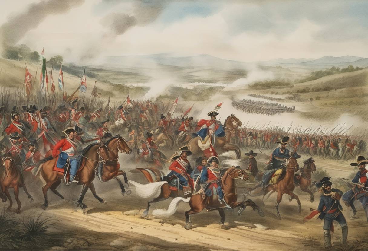 Watercolor painting based depiction of The Texas Revolution sees the Battle of Lipantitlán, resulting in a Texian victory. This battle helps the Texians maintain control of the Nueces Strip, disrupting Mexican troop movements in the region. (1835)